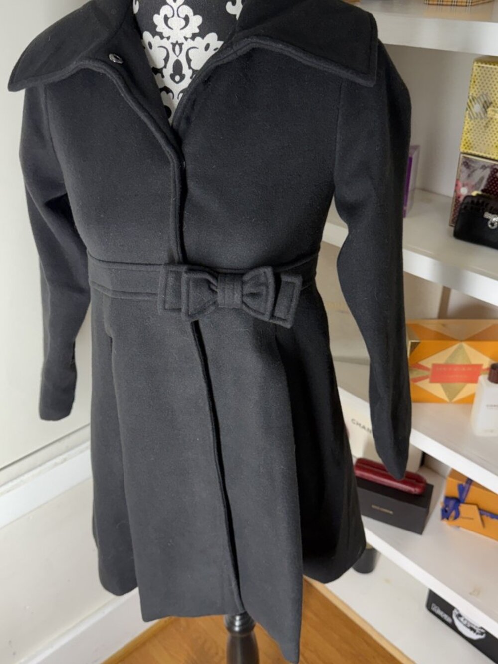 Rothschild Princess Black Dress Coat Size 10/12 Luxury Bow on waist snaps Old $